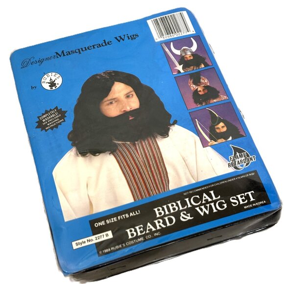 Rubie's Men's biblical Black Wig Beard with mustache Set  Christmas Play NOS NWT - Picture 1 of 8